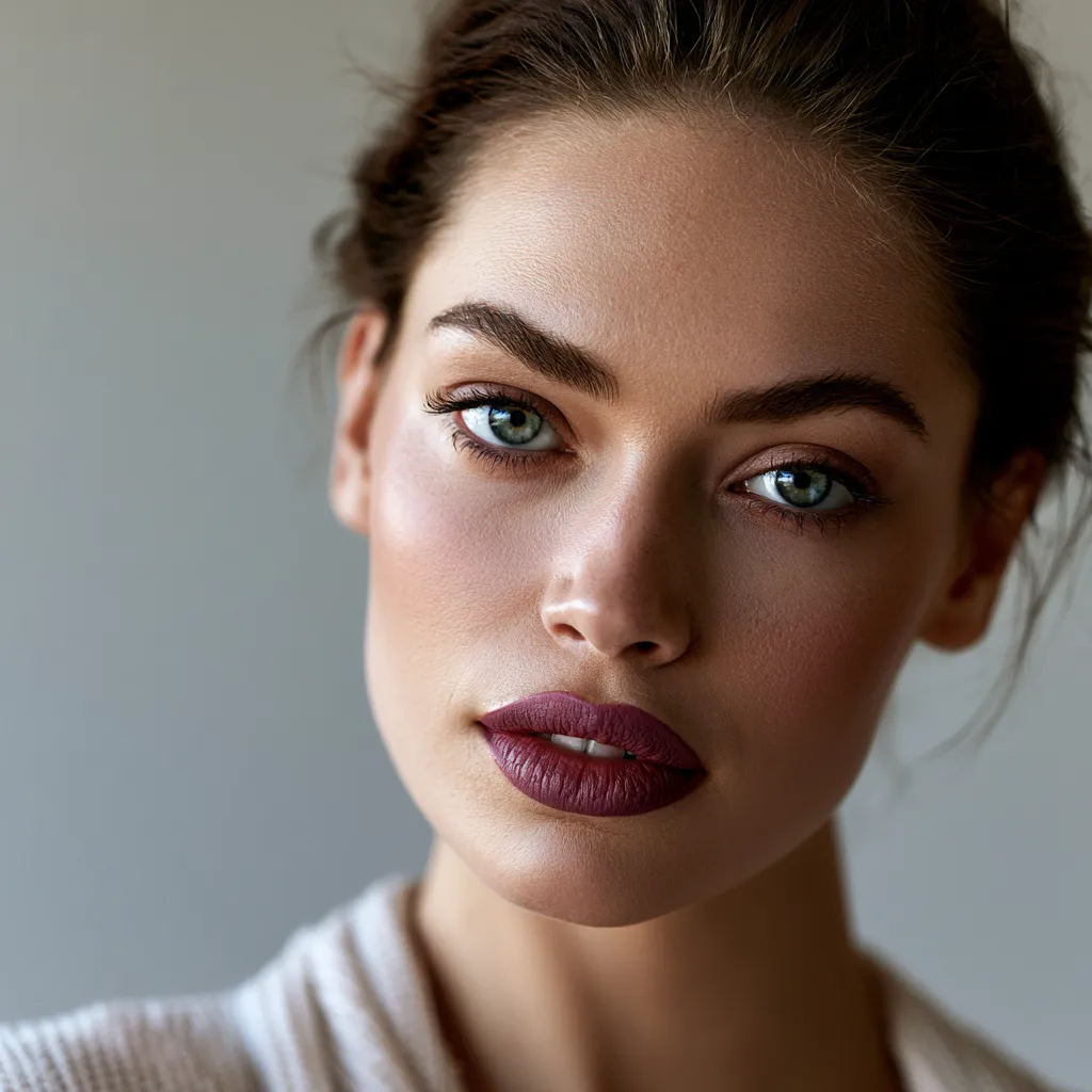 Soft diffused lip color on deeper skin tone