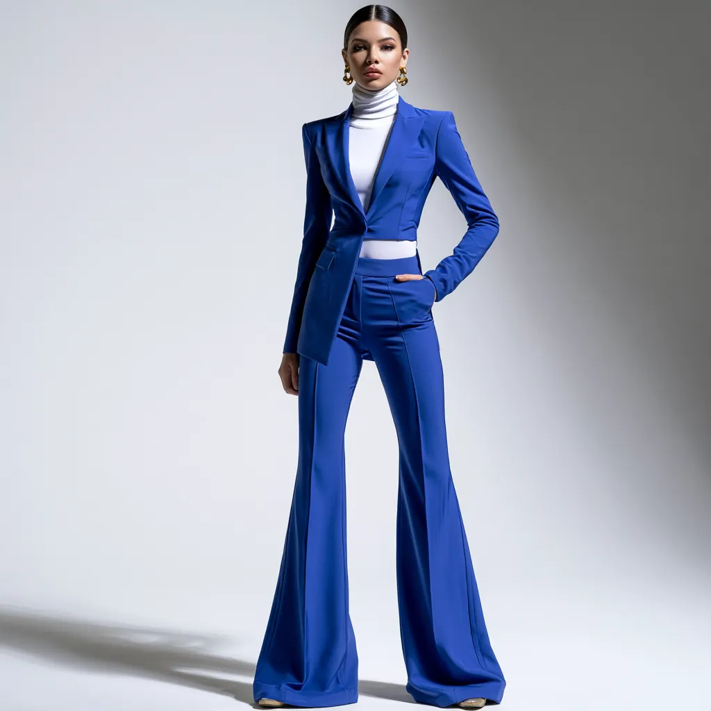 Bright blue structured blazer trouser office outfit 2026