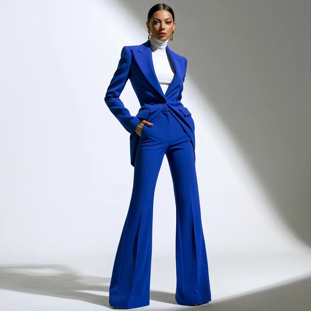 Model in total cobalt look professional editorial shoot
