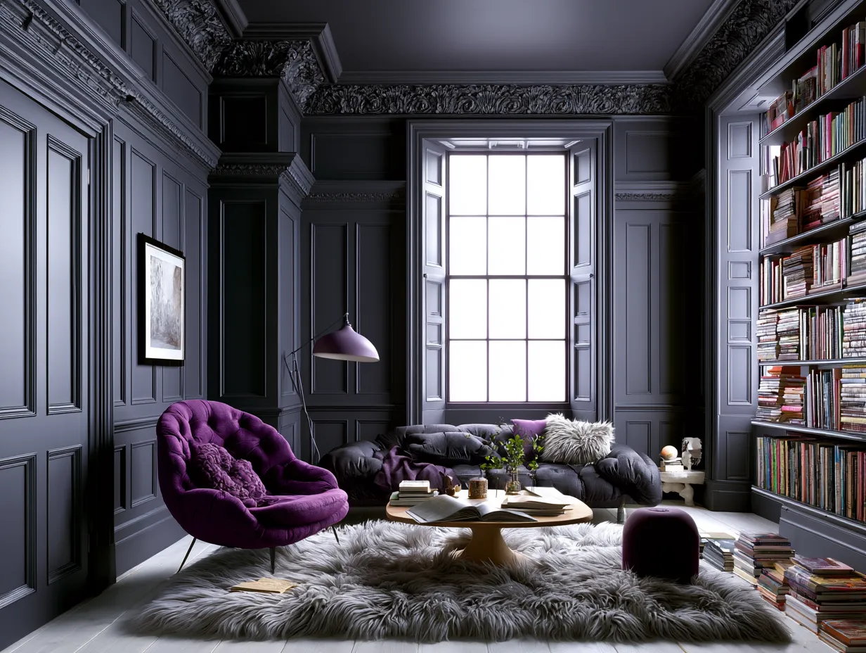sash window room walls ceiling skirting same deep colour