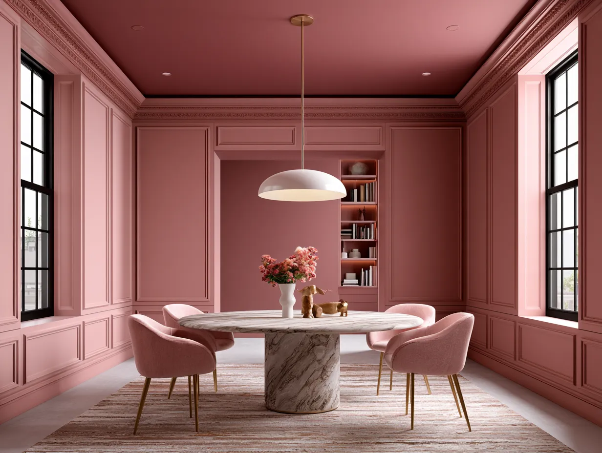 double drenching built-in cabinetry matching wall colour tone