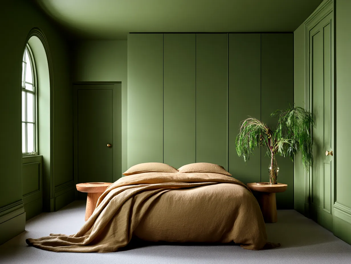 drenched room single hue walls ceiling skirting same green