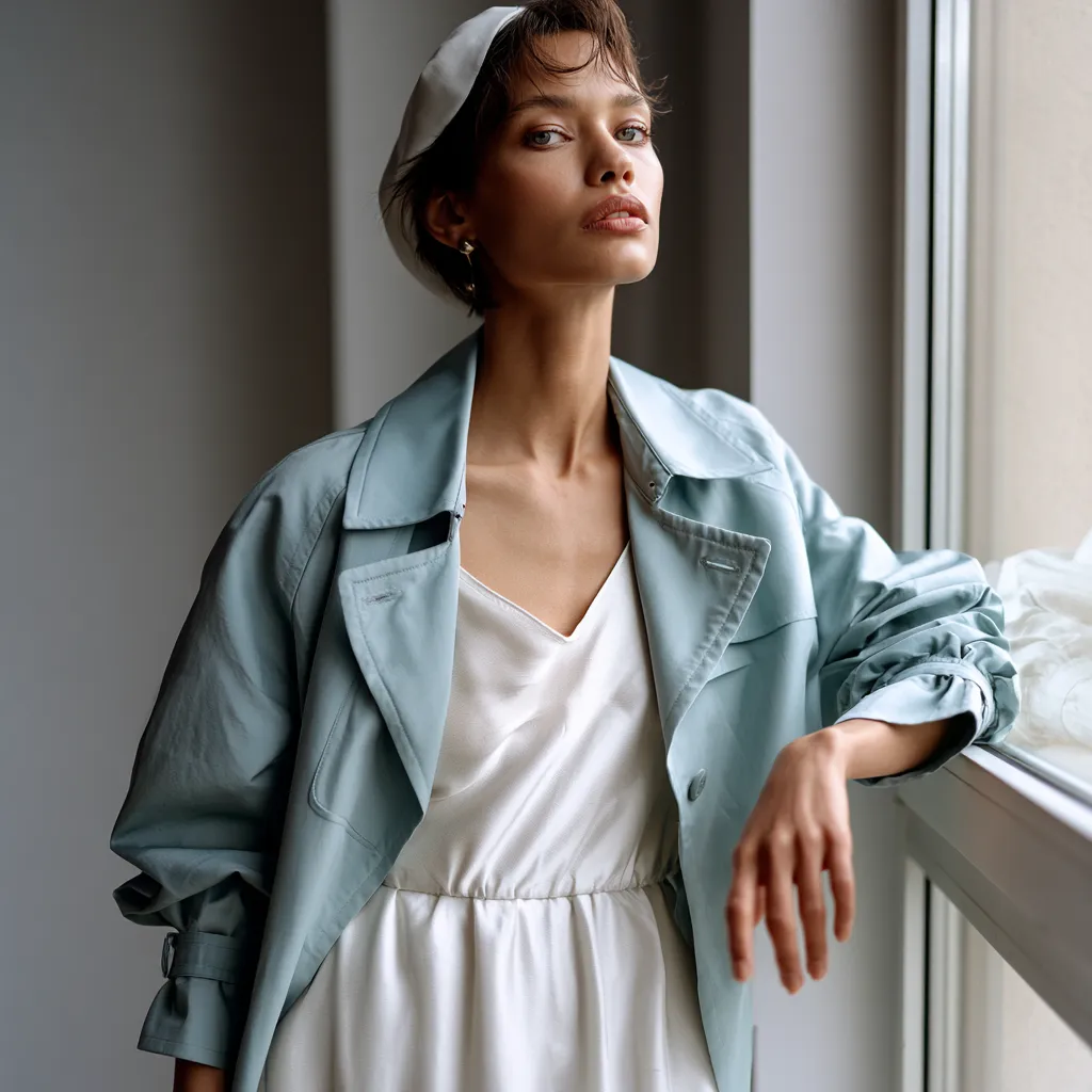 colored cropped trench coat outfit spring 2026 editorial