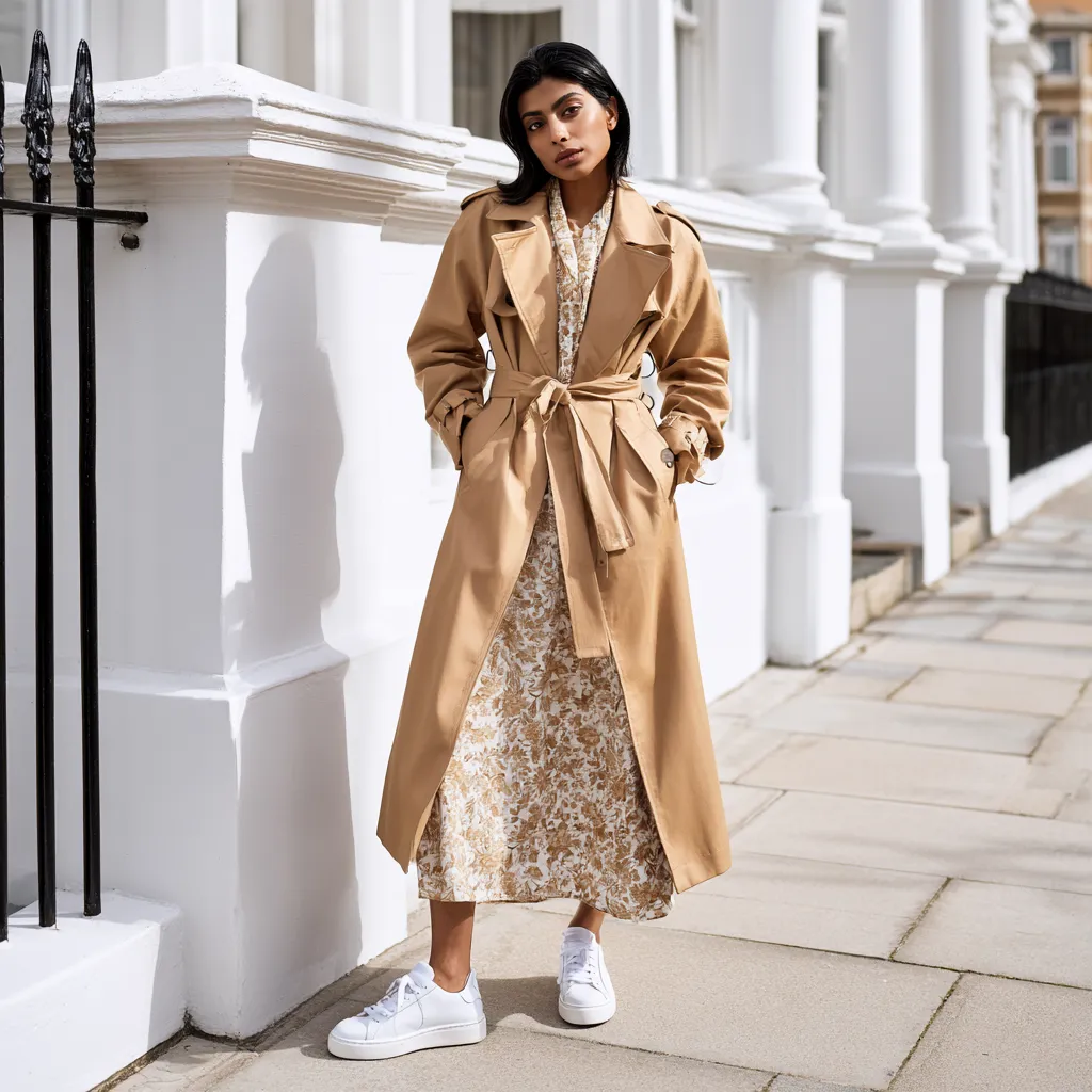 cropped beige trench coat spring street style outfit