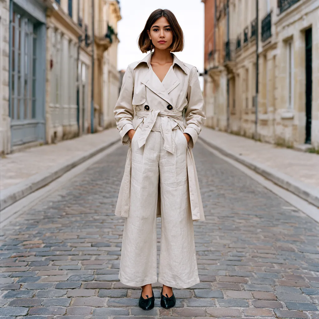 funnel neck cropped trench coat outfit morning light