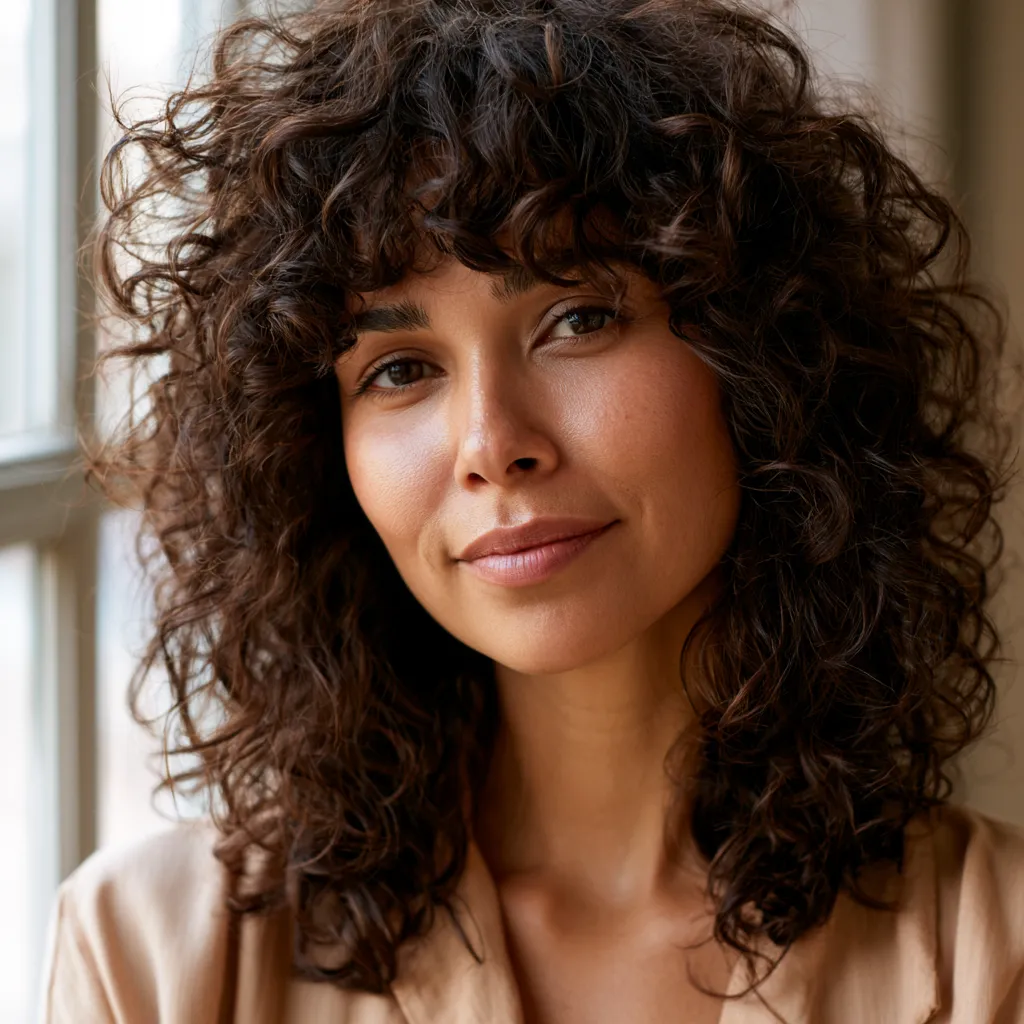 wavy mini shag with tapered fringe adding crown volume