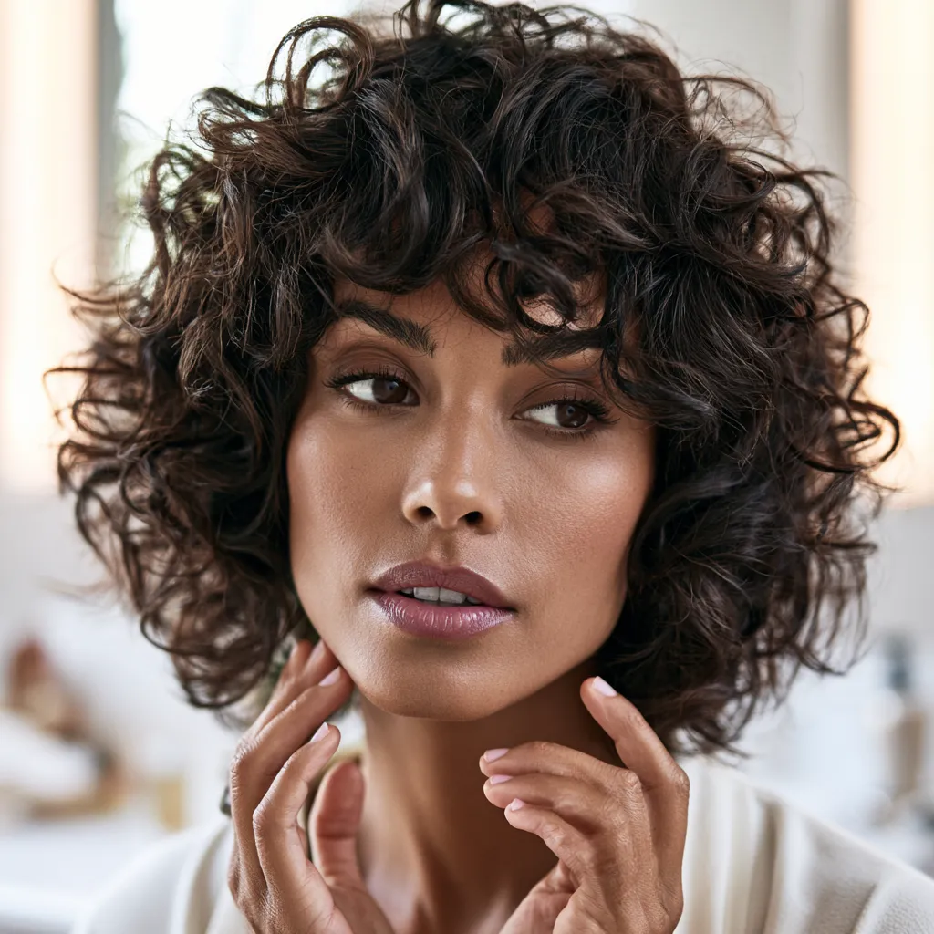 short curly shag haircut with textured layers and fringe