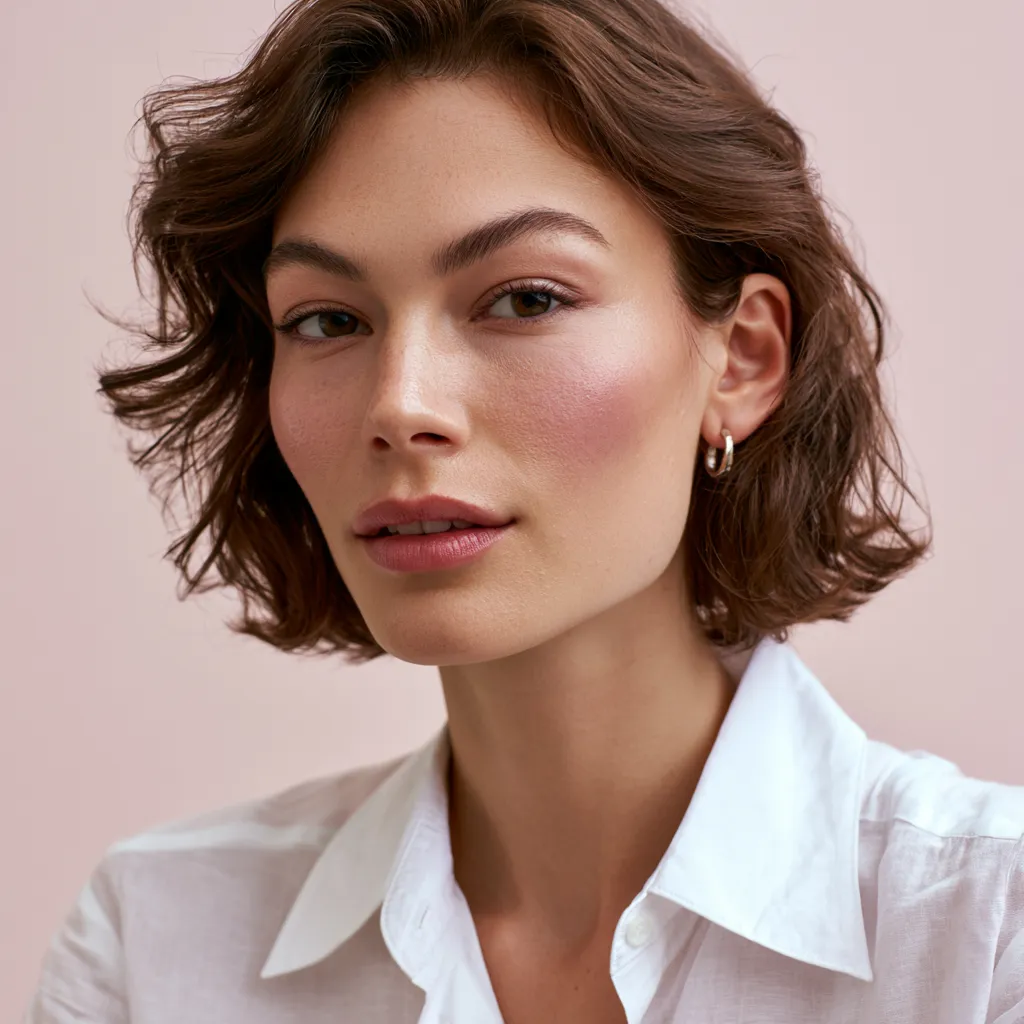 minimal cream pink blush over serum foundation base