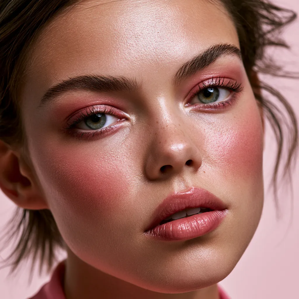 glazed cheek and eye tonal makeup close-up