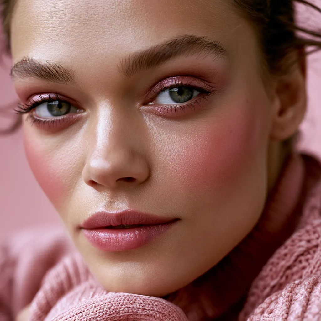 rosy cream blush blended onto cheek and lid