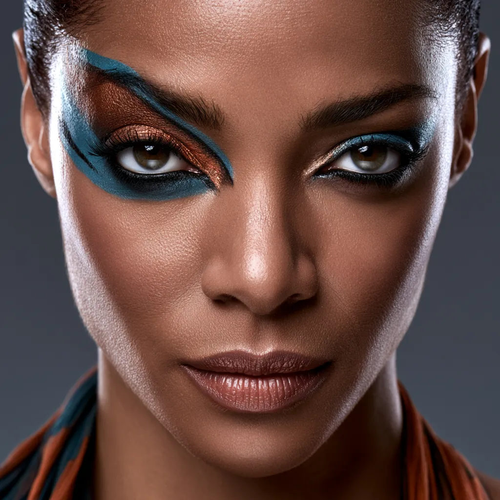 Bold colored liner on one eye avant-garde beauty