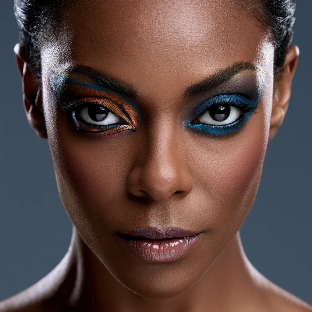 Glitchy glam eye look with contrasting lid colors