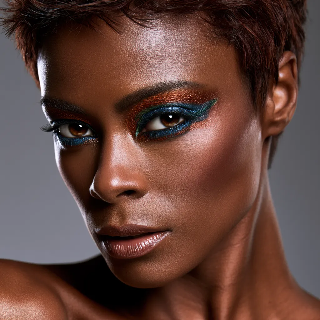 Mismatched eyeshadow glitchy glam editorial makeup 2026