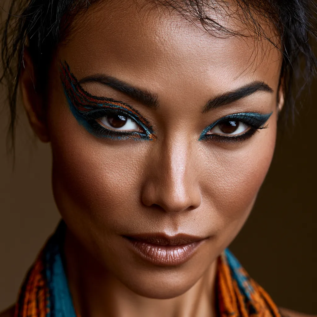 Asymmetric eye makeup look one smoky one bare