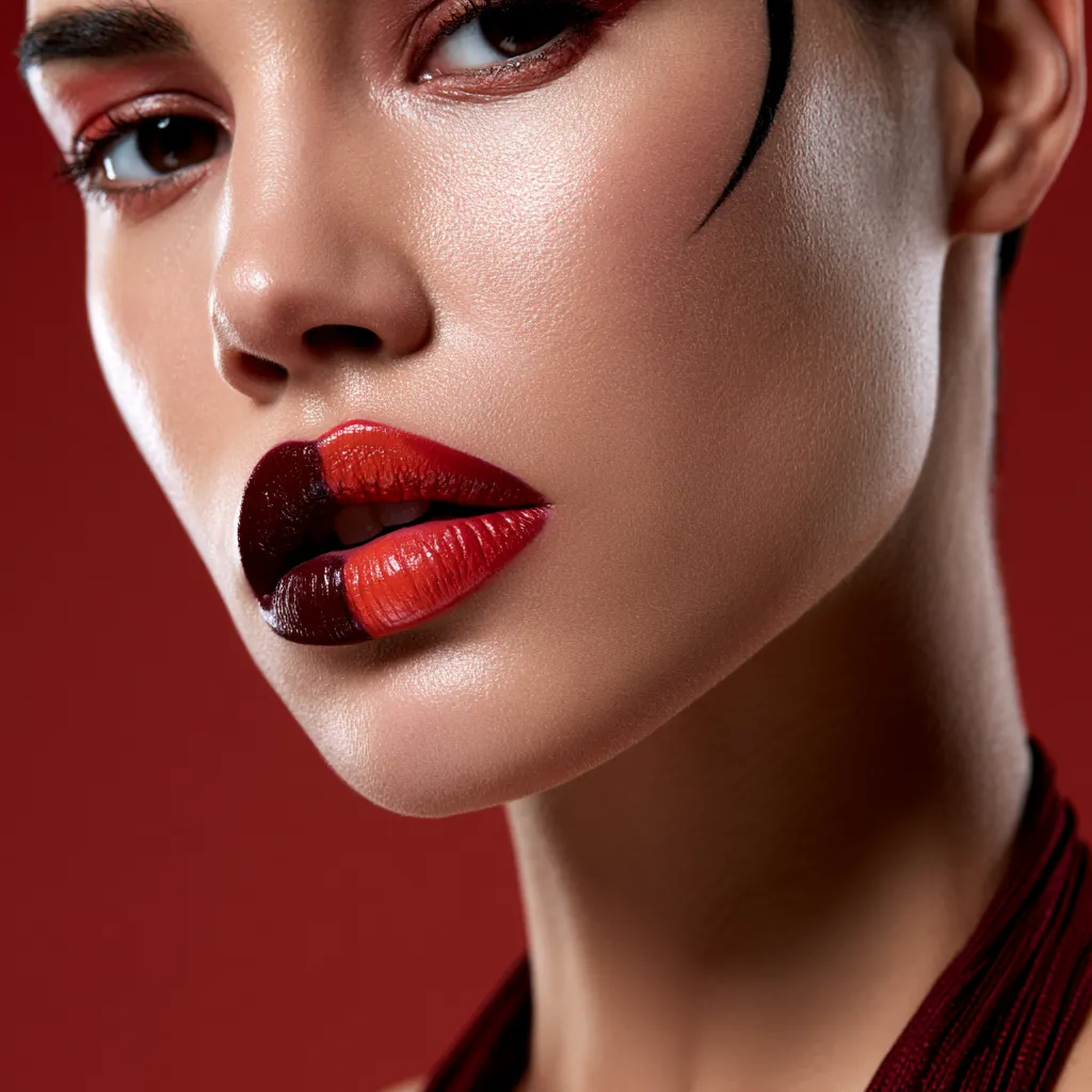 Bold split lip color avant-garde makeup technique