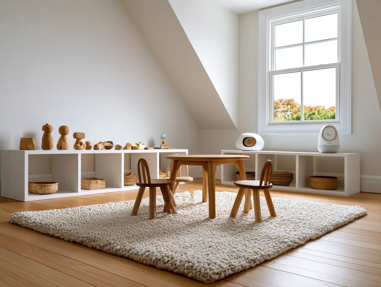 low storage toddler room white shelves wooden toys