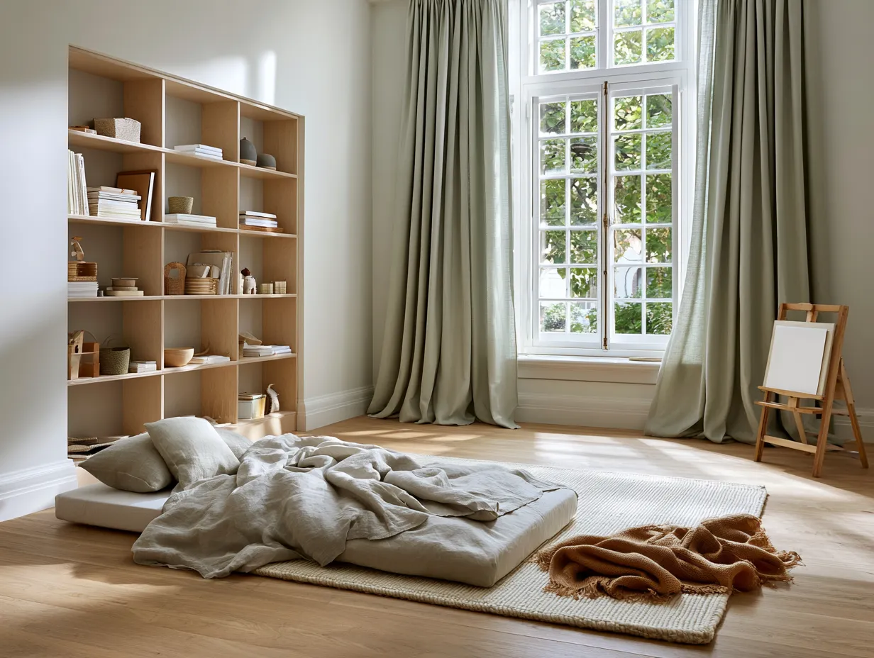 toddler room natural materials low furniture full layout