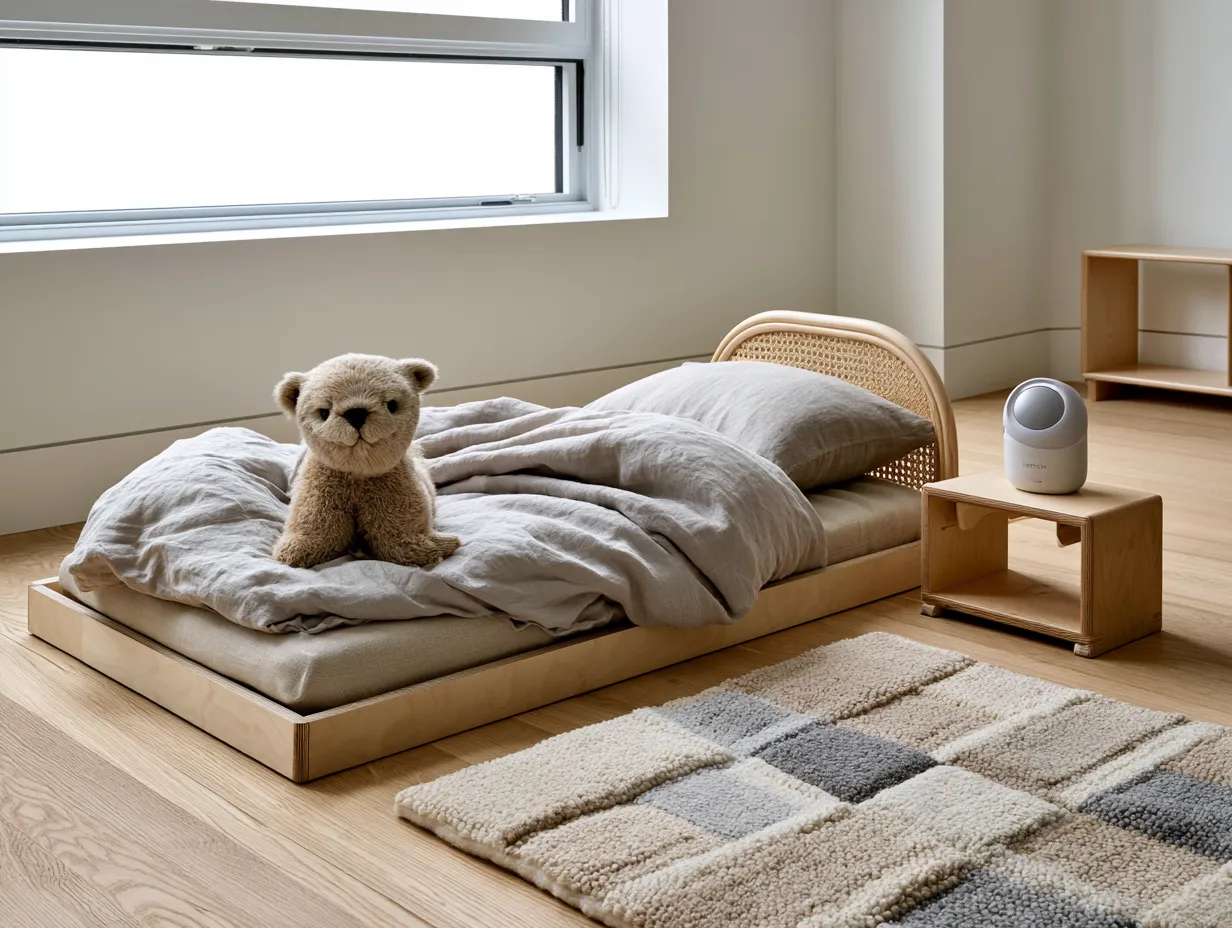 toddler floor bed organic mattress natural light room