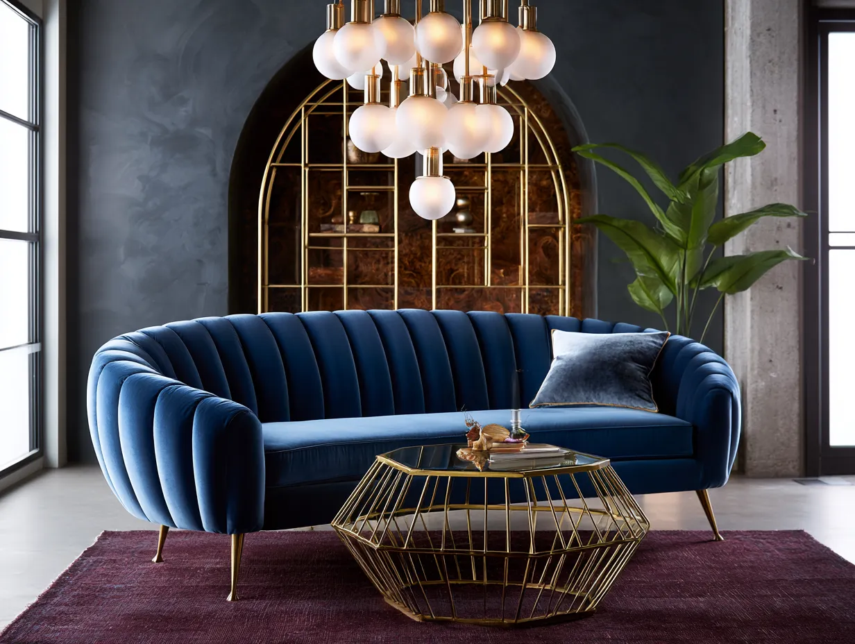 Geometric brass glass coffee table neo deco room