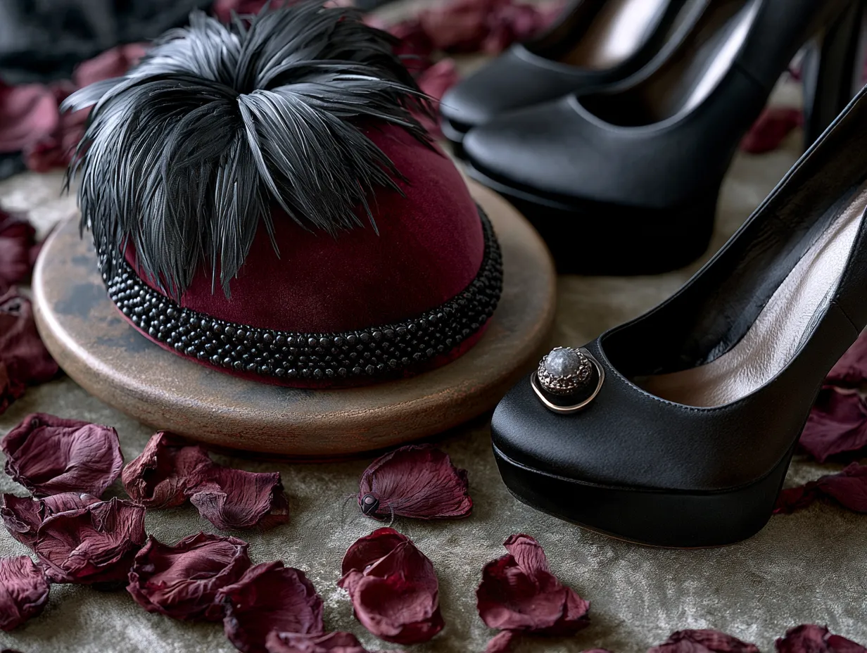 Dark romance bridal accessories with obsidian and feather details