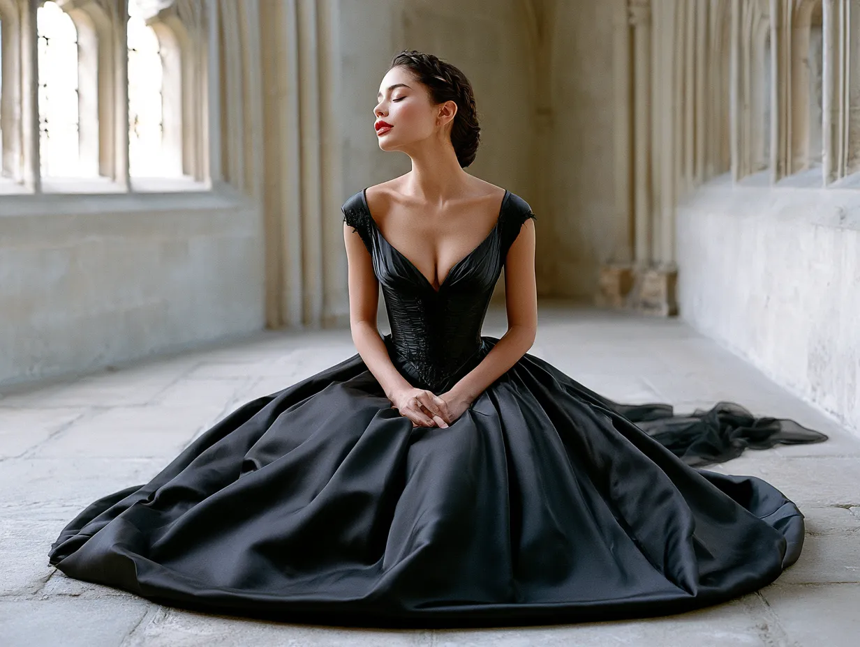 Alt bride in dark satin drop-waist bridal gown