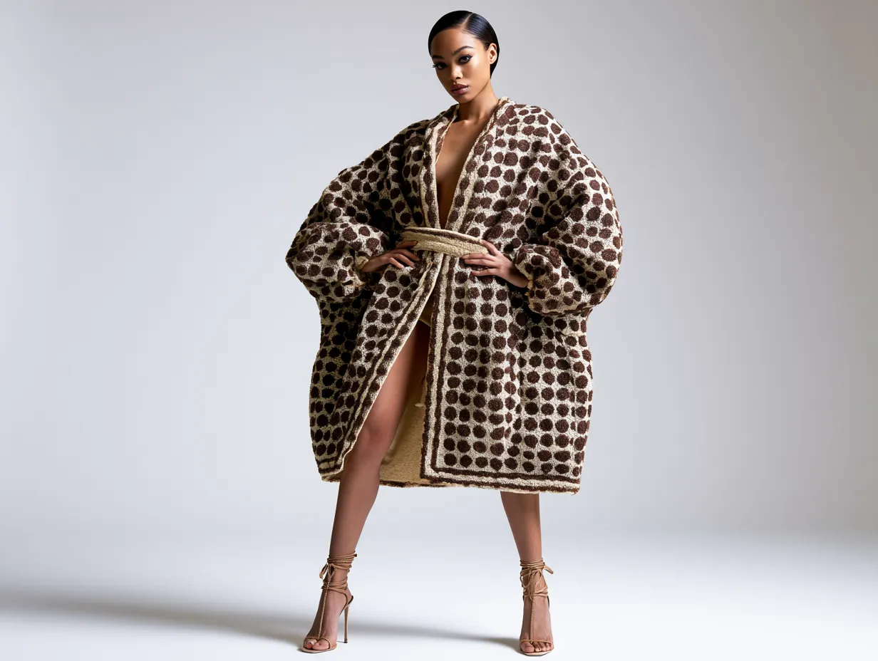 Oversized dot print coat runway-inspired spring look