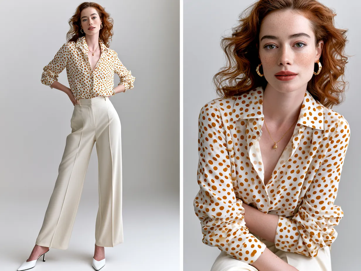 Polka dot co-ord set editorial spring 2026 styling