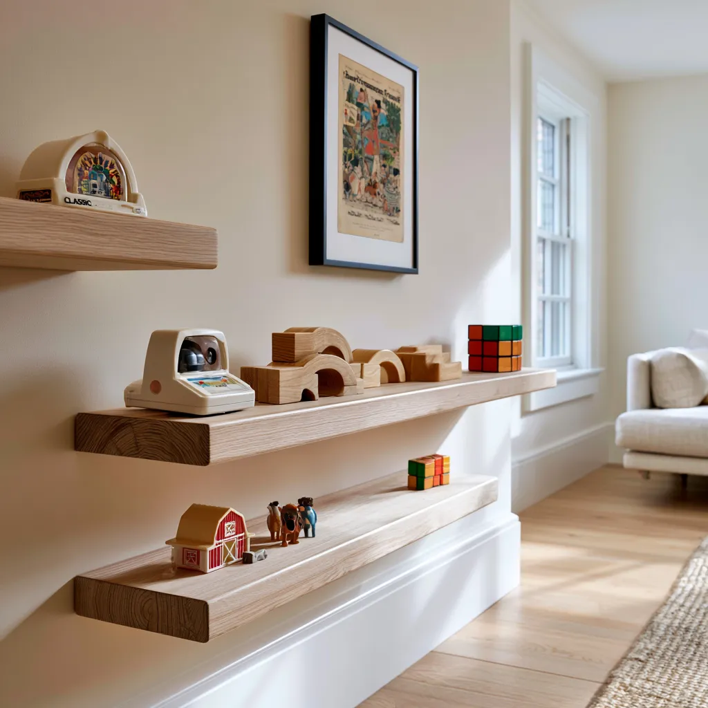 nostalgic kids room with vintage toy vignette
