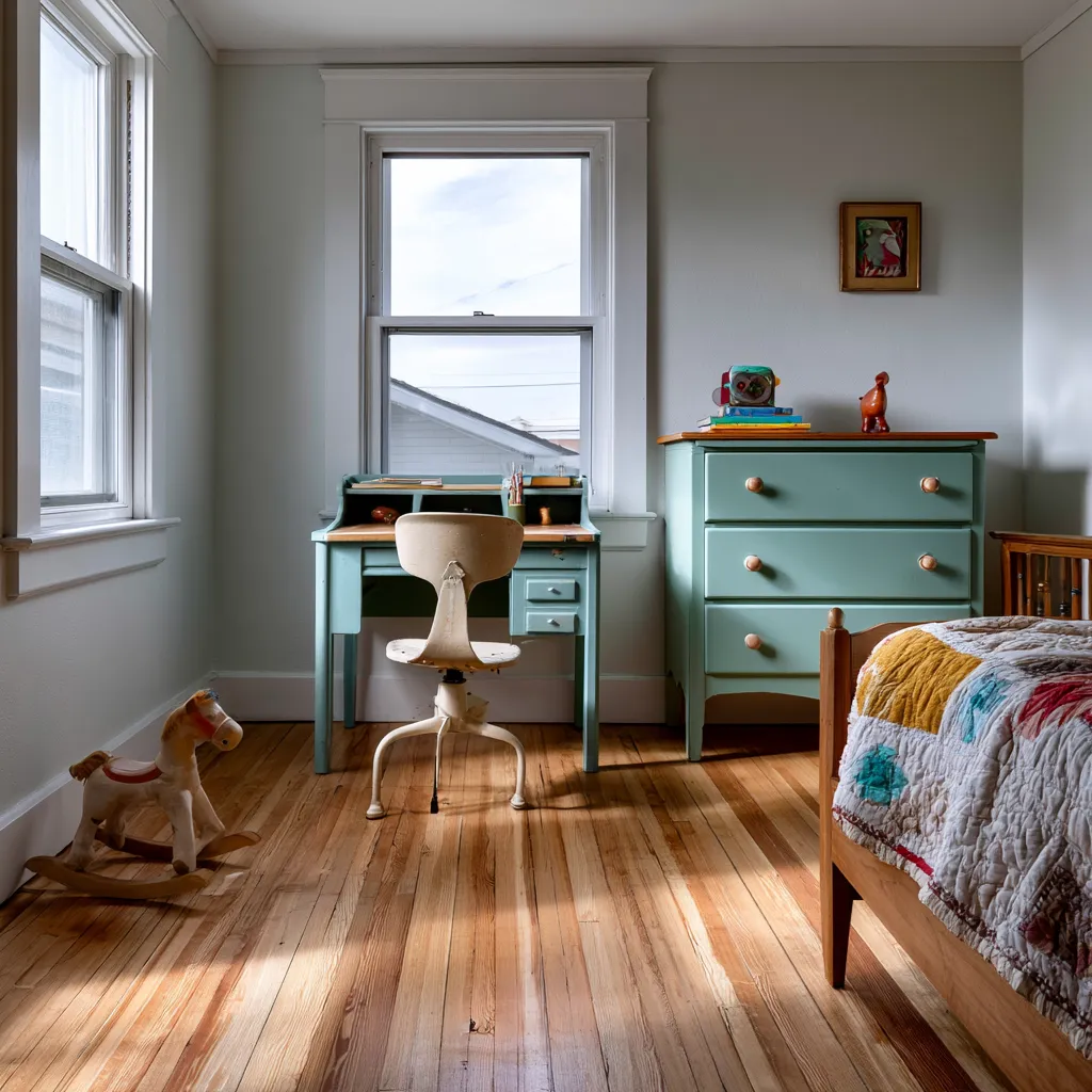 analog childhood bedroom with art supplies and natural light