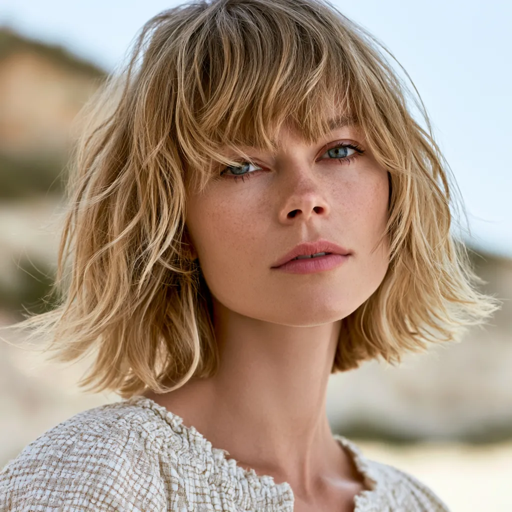 Chunky layered shaggy bob thick hair summer cut