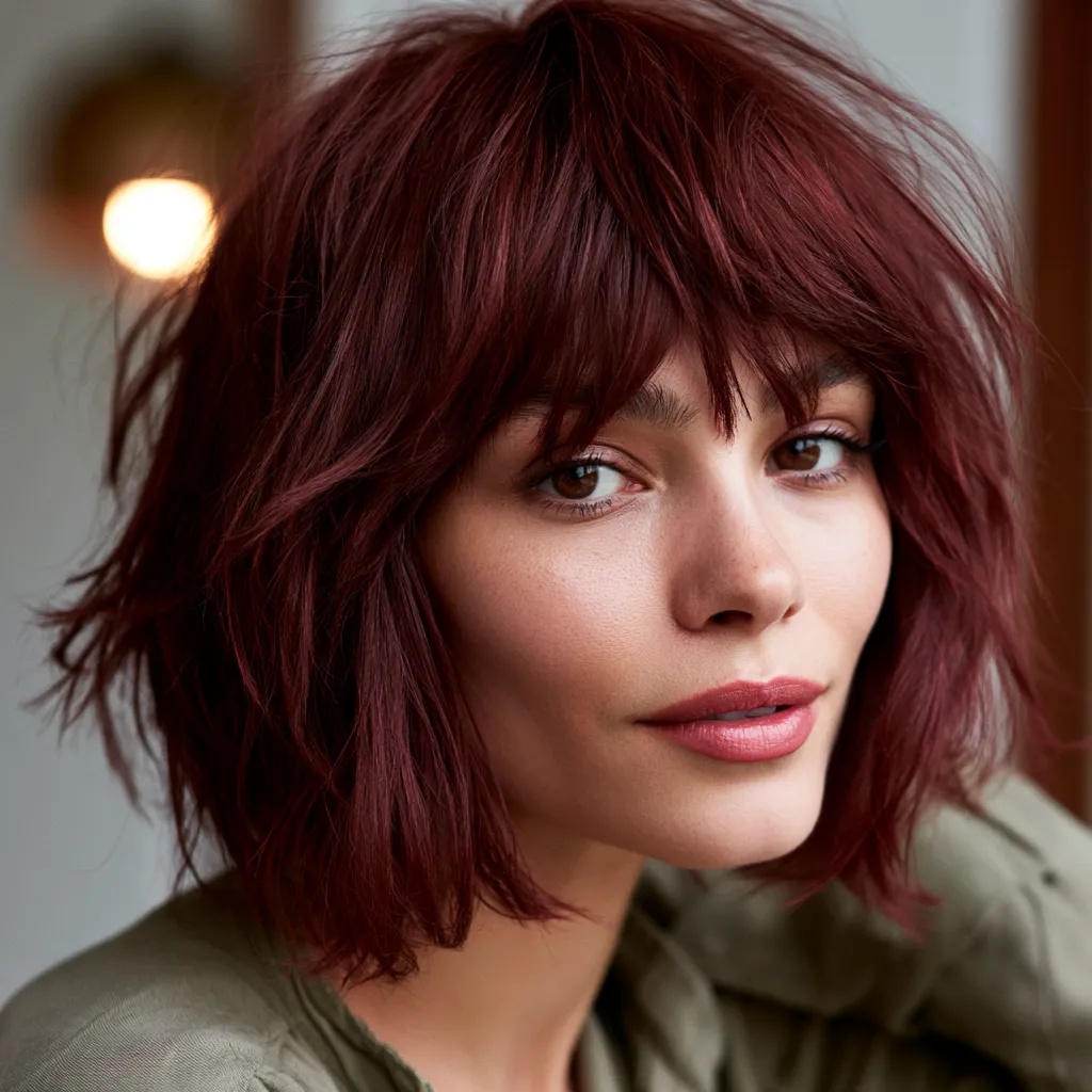 Red shaggy bob summer maintenance low upkeep cut