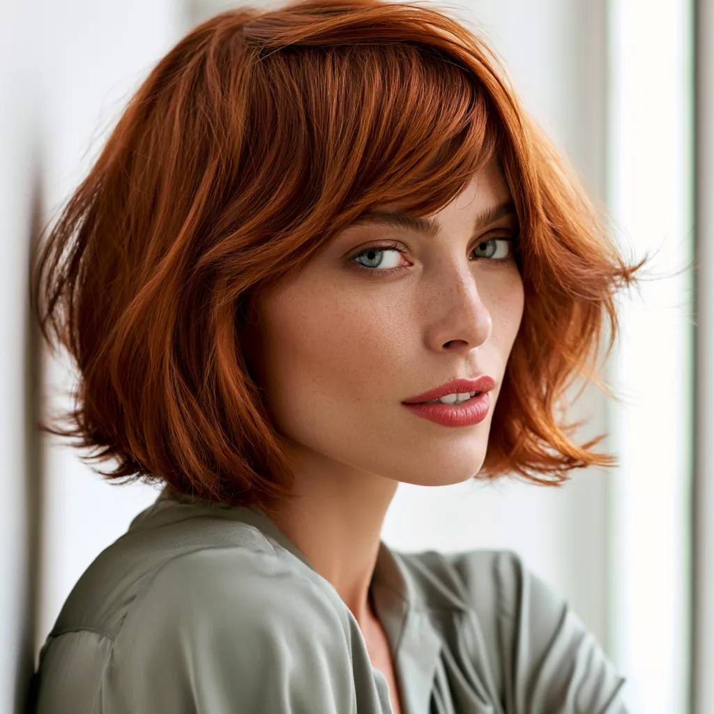 Feathered layers bob haircut summer salon look