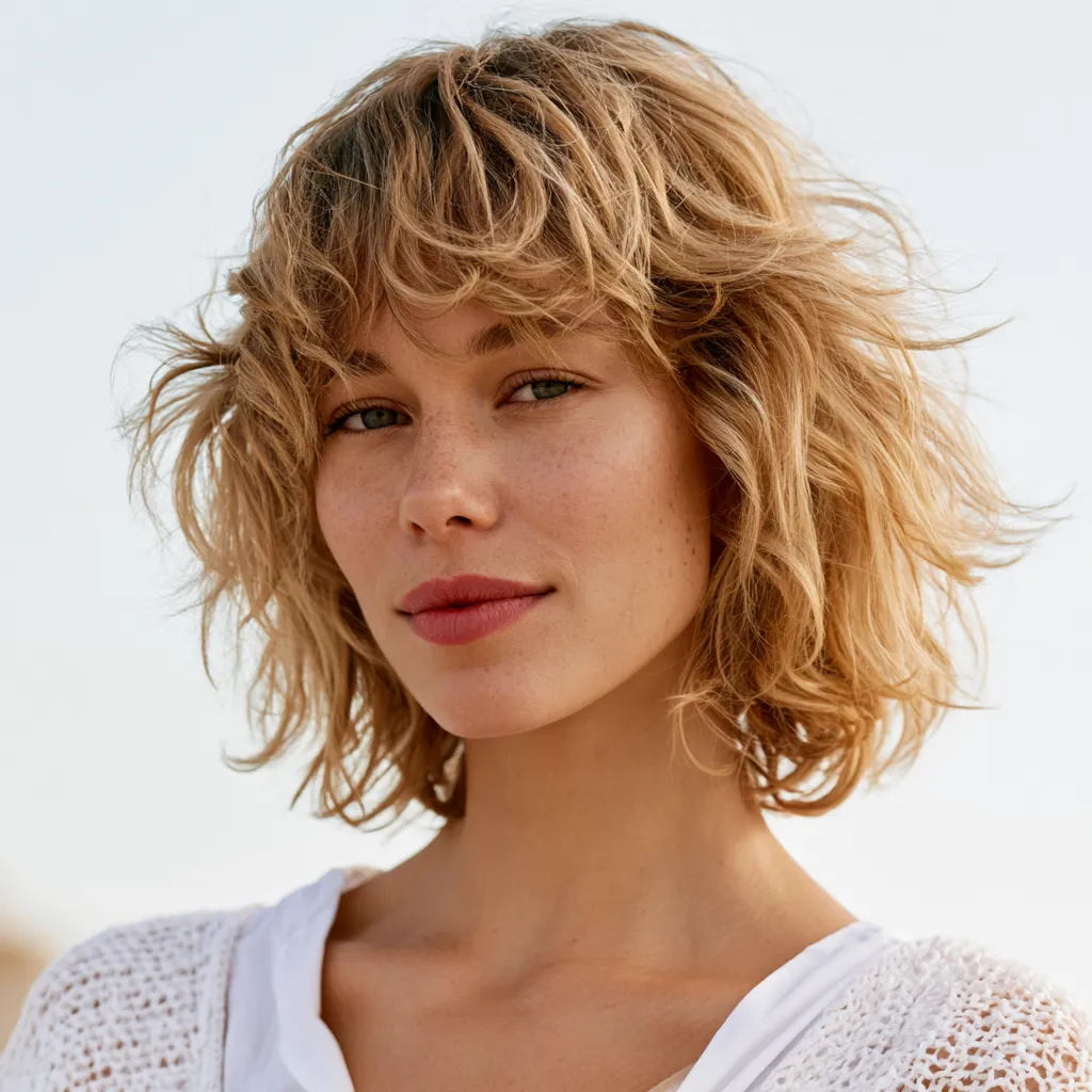 Mini shag bob fine hair volume honey blonde