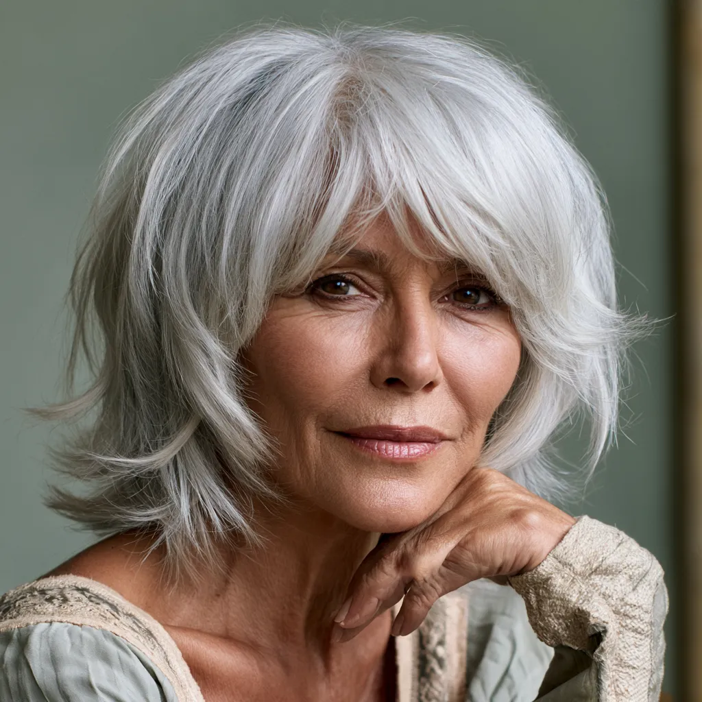Shag-lob variation on older woman medium density hair