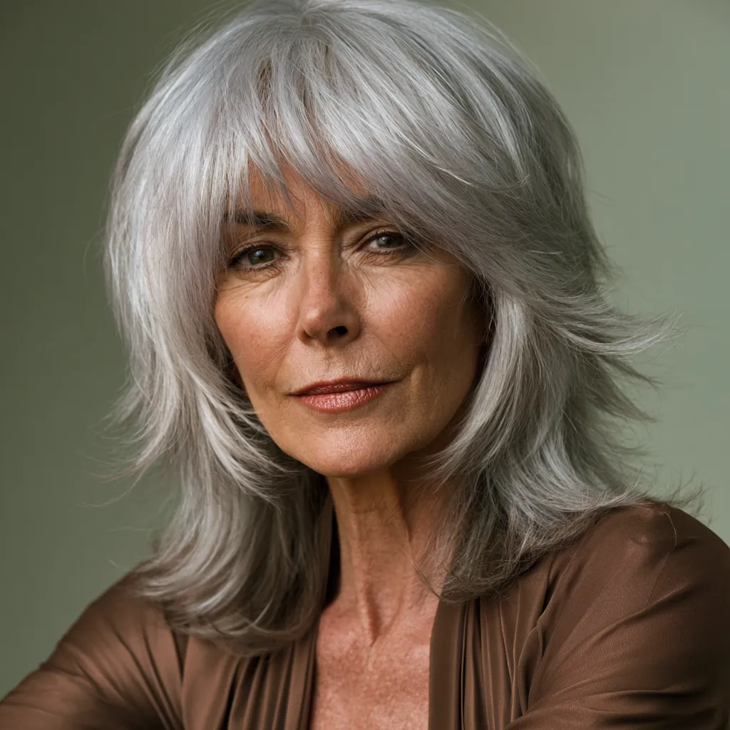 Textured modern shag haircut on woman over 60