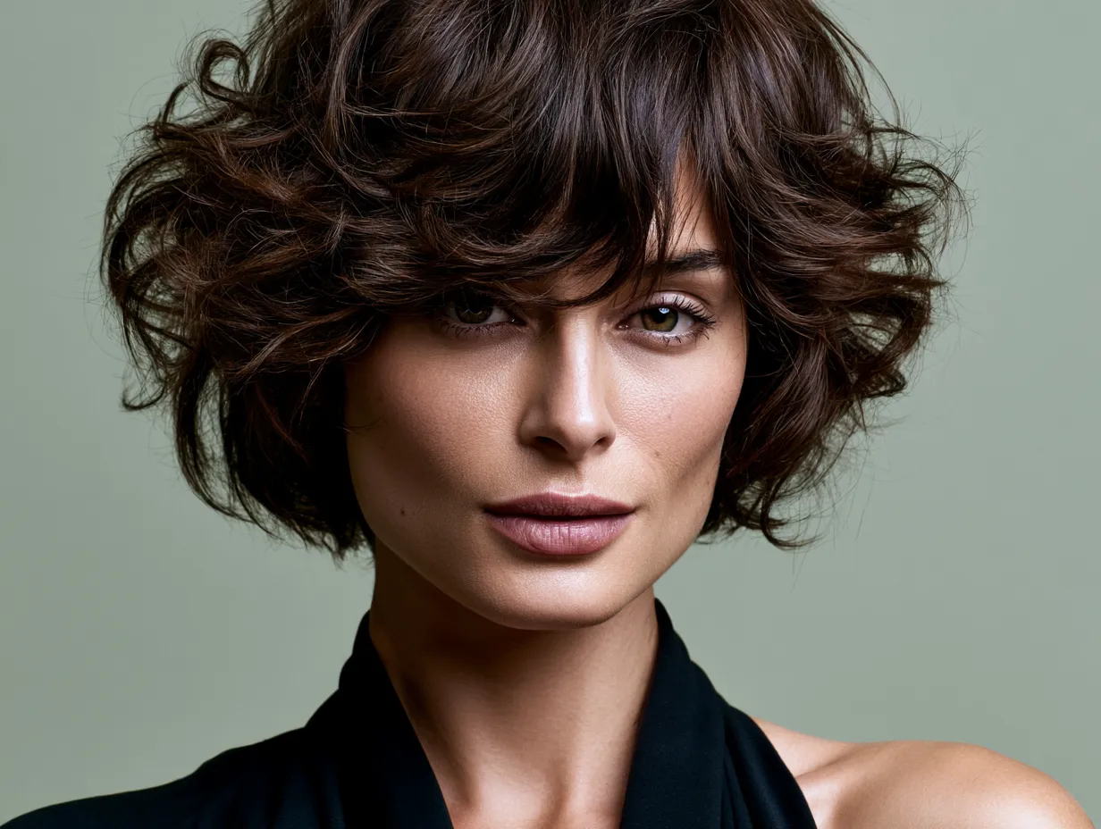 Trixie cut deep brunette fashion week short hair look