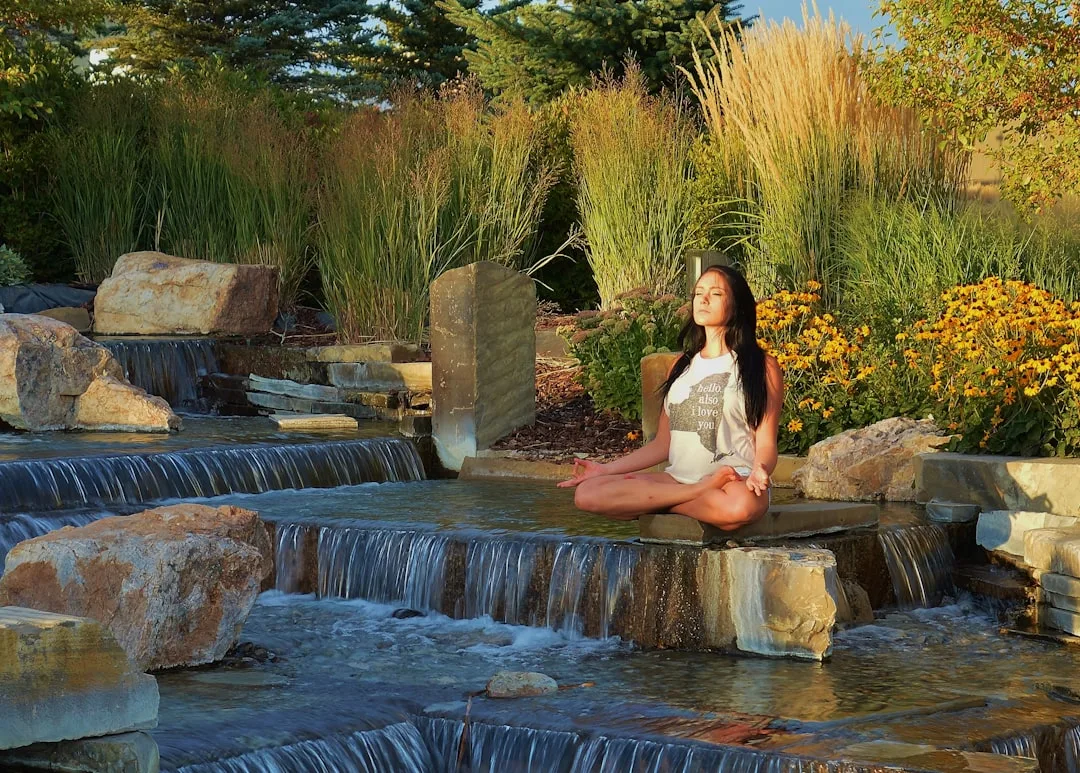 Upscale wellness retreat center with natural hot springs and yoga pavilion