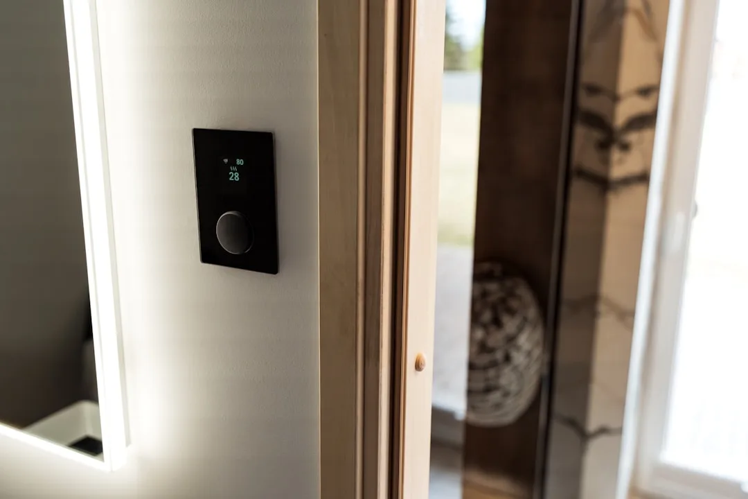 AI-powered home automation system controlling lighting and climate in contemporary home interior