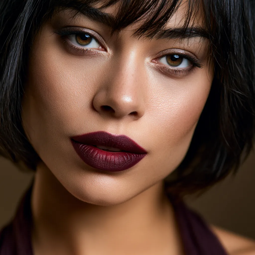Deep plum matte lip vamp romantic makeup editorial