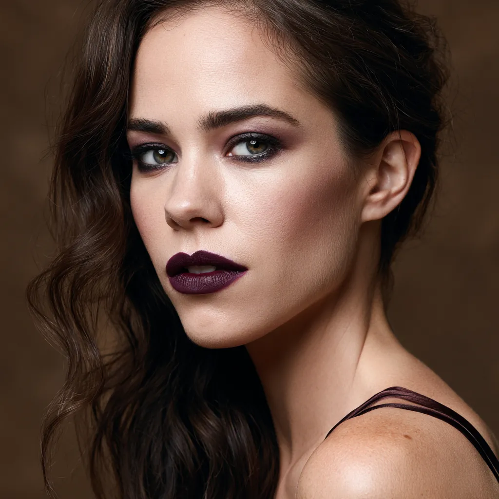 Full vamp romantic makeup look matte skin dark lip