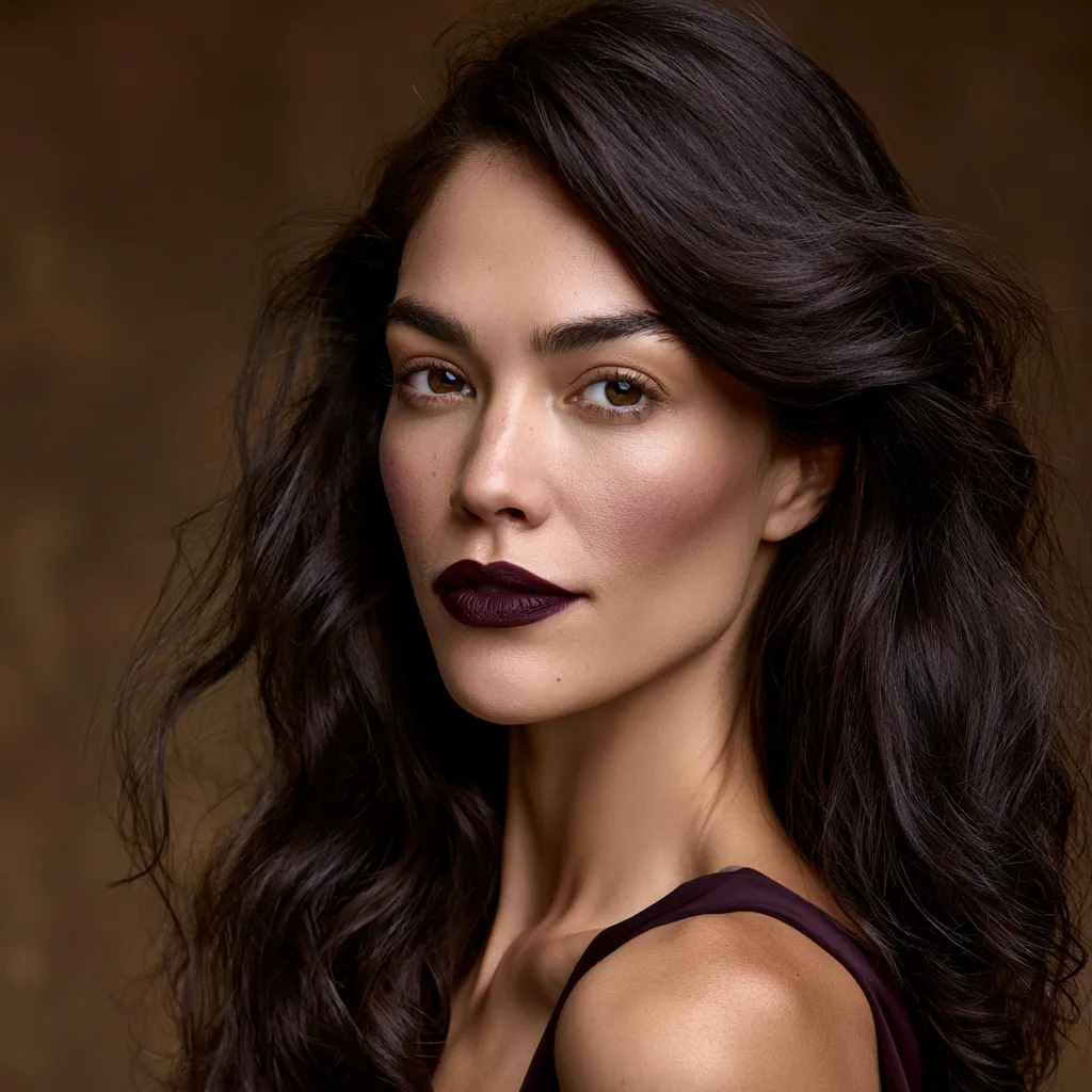 Dark romantic makeup matte plum lip undone brows