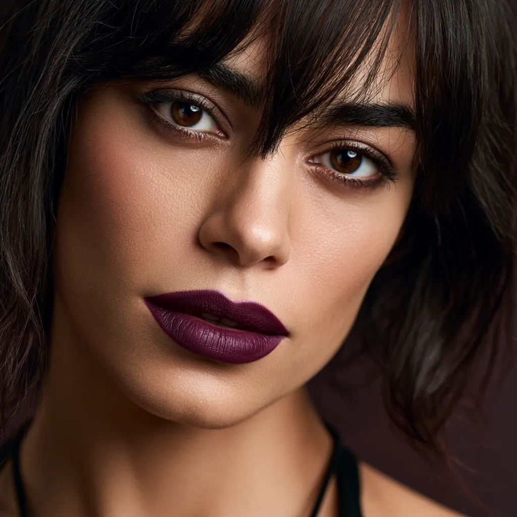 Burgundy lip makeup dark romantic aesthetic editorial