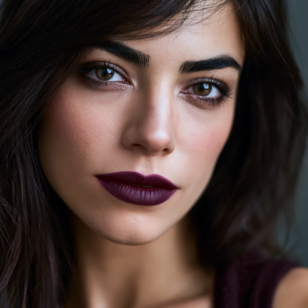 Smoldering dark lip color jewel tone beauty look