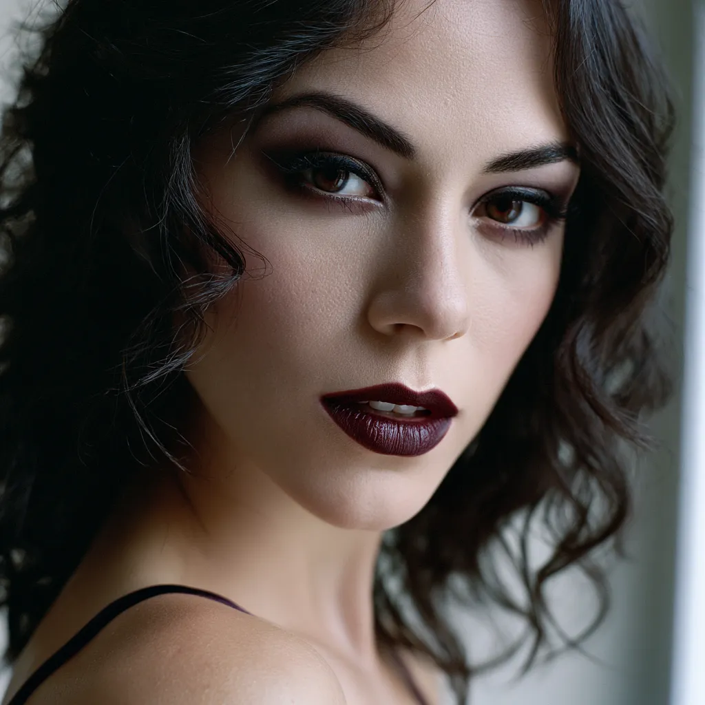 Vamp romantic makeup with deep plum lips and kohl eyes