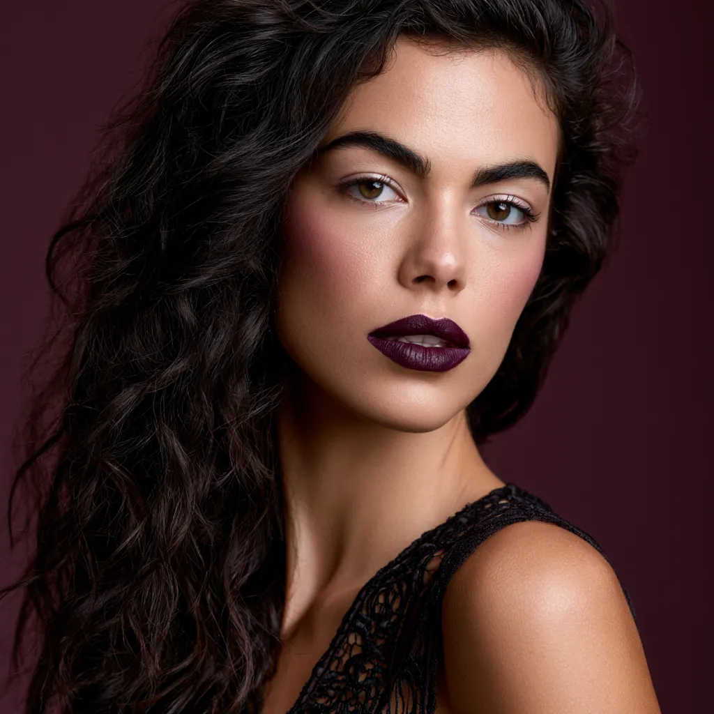 Jewel tone full-face vamp makeup editorial portrait shot