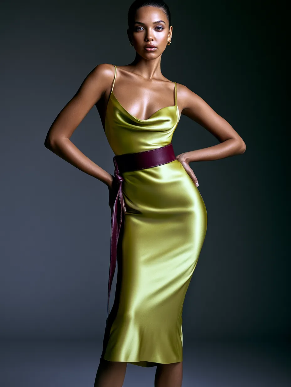 Spring 2026 chartreuse satin silhouette studio fashion shoot