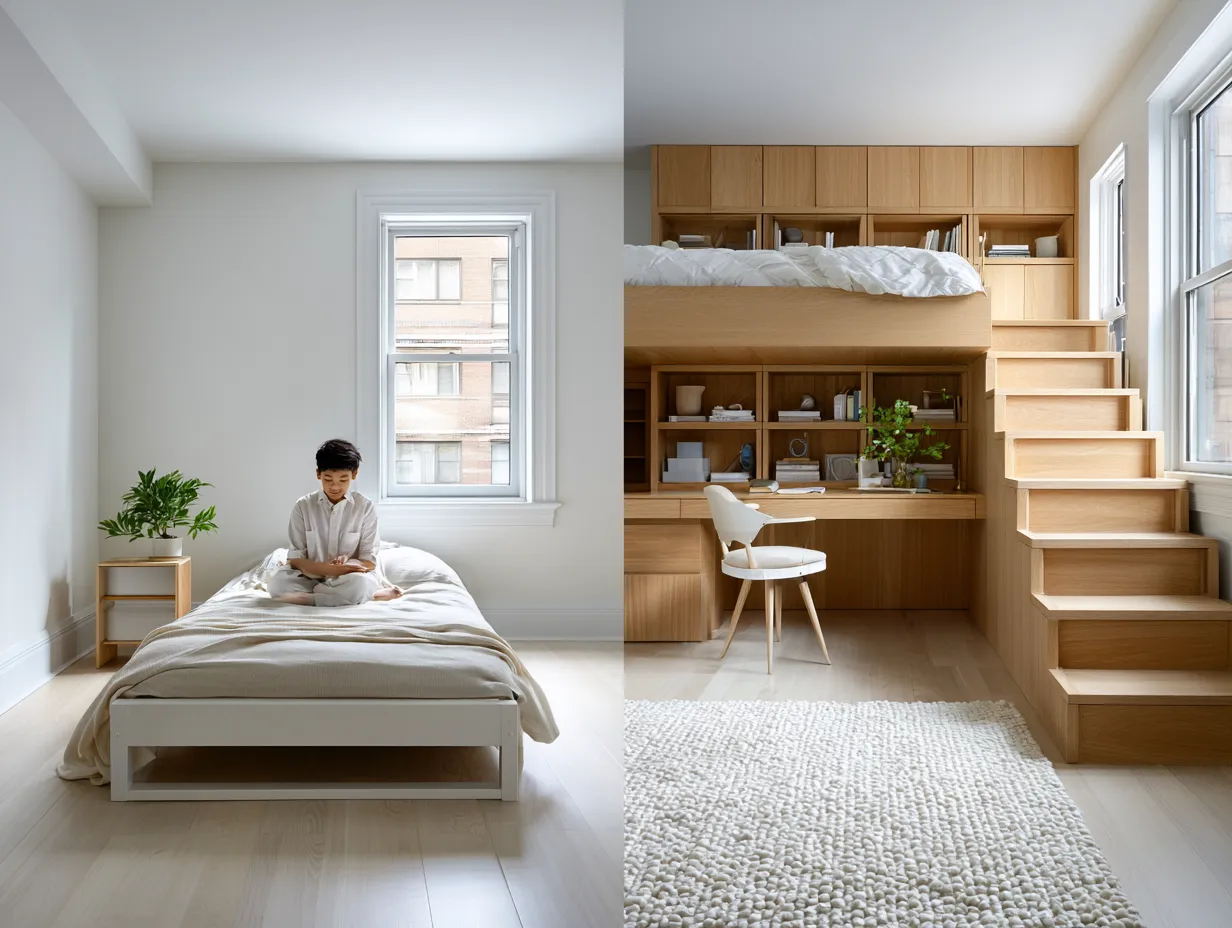 children's room with GREENGUARD certified wood bed and storage