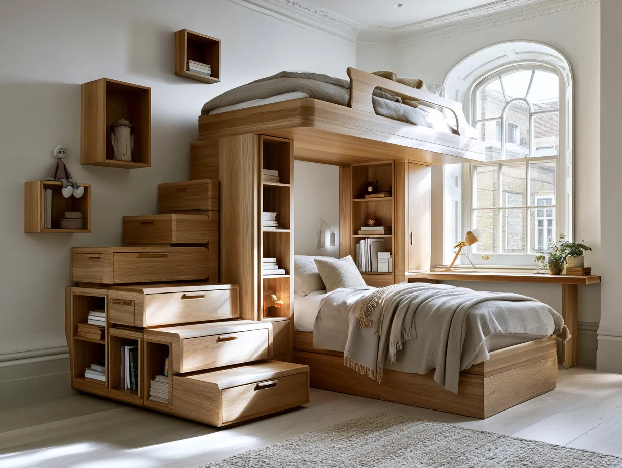 natural wood children's bedroom modular system full room view