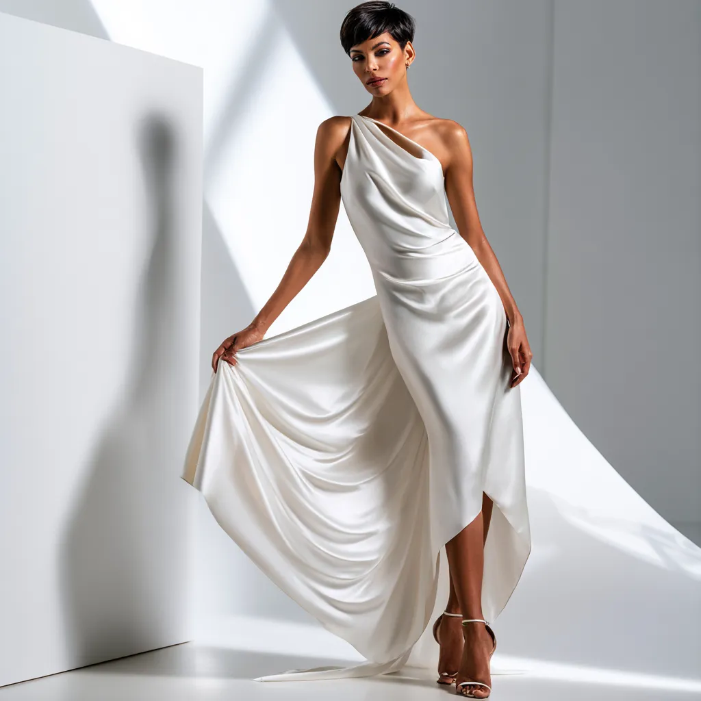 handkerchief hem dress white fabric flowing uneven cut