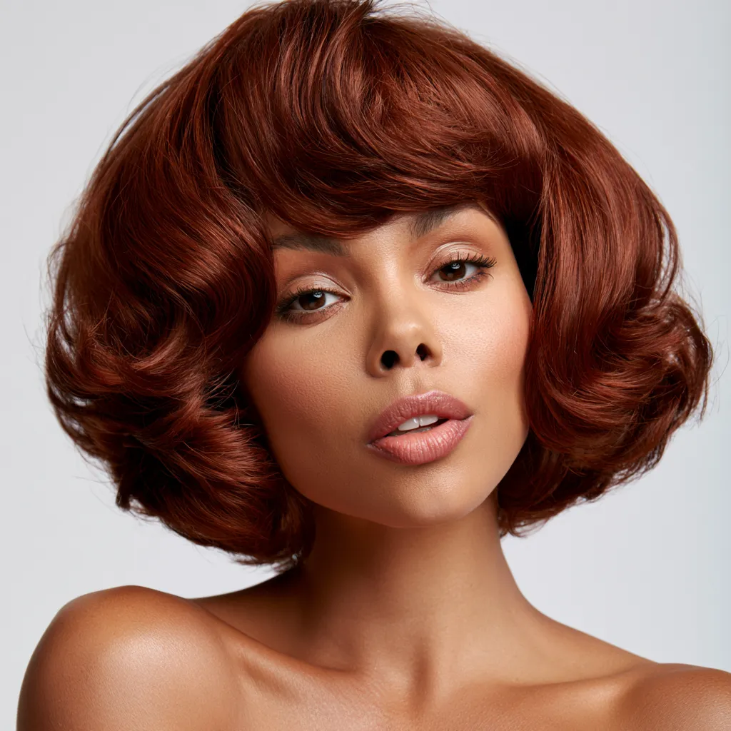 feathered face-framing blowout bob with high-gloss finish